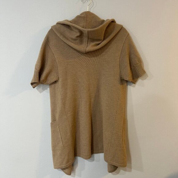 Doncaster Sport Tan 100% Wool Open Front Short Sleeve Hooded Sweater Size Medium - Picture 4 of 4